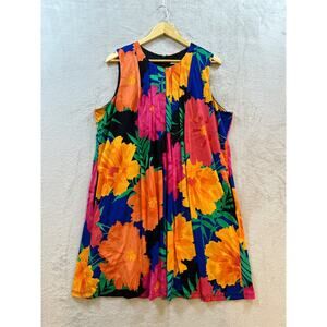 Anne Klein Women’s XL Tropical Floral Print Sleeveless Swing Dress Sundress Chic